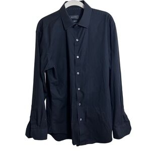 BUGATCHI Black Comfort Stretch Dress Shirt Button Up Men's Size 16/34-35